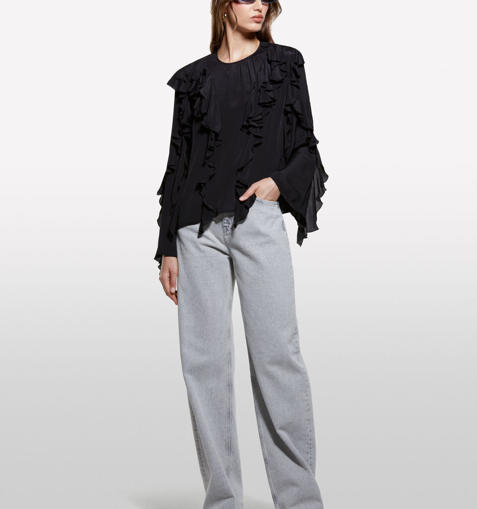 Black blouse with rouches - women's blouses - Black | Sisley image number 1